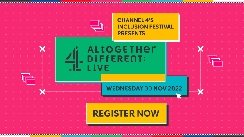 Coloured boxes on a black background saying: Altogether Different Live 30 November Register Now