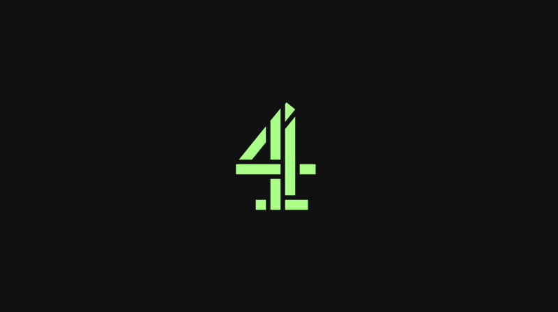 A picture of the channel 4 logo in green on a black background