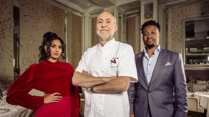 Judges of Five Star Kitchen: Britain's Next Great Chef (left to right) Ravneet Gill, Michel Roux Jr and Mike Reid