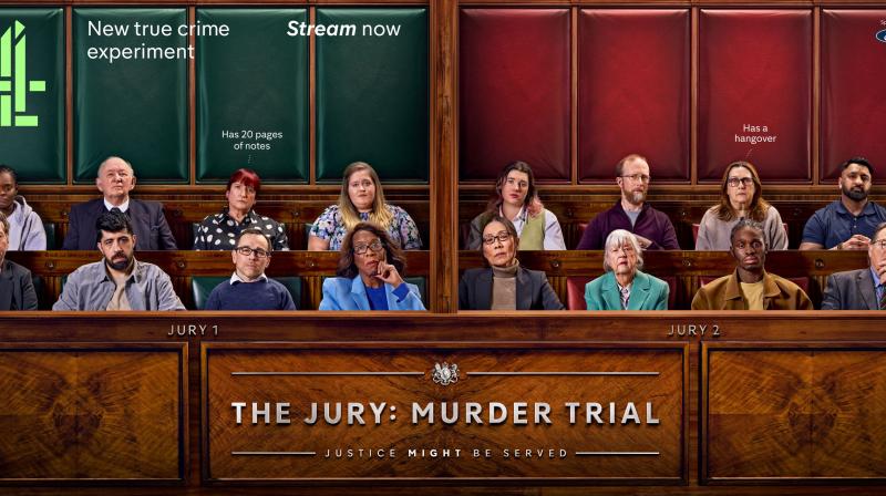 Promotional image for The Jury: Murder Trial featuring a side-by-side comparison of two separate juries