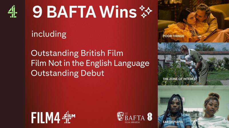An image with details of Film 4's BAFTA wins in 2024