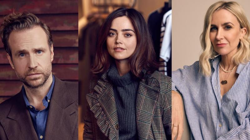 Headshots of Rafe Spall, Jenna Coleman and Katherine Kelly