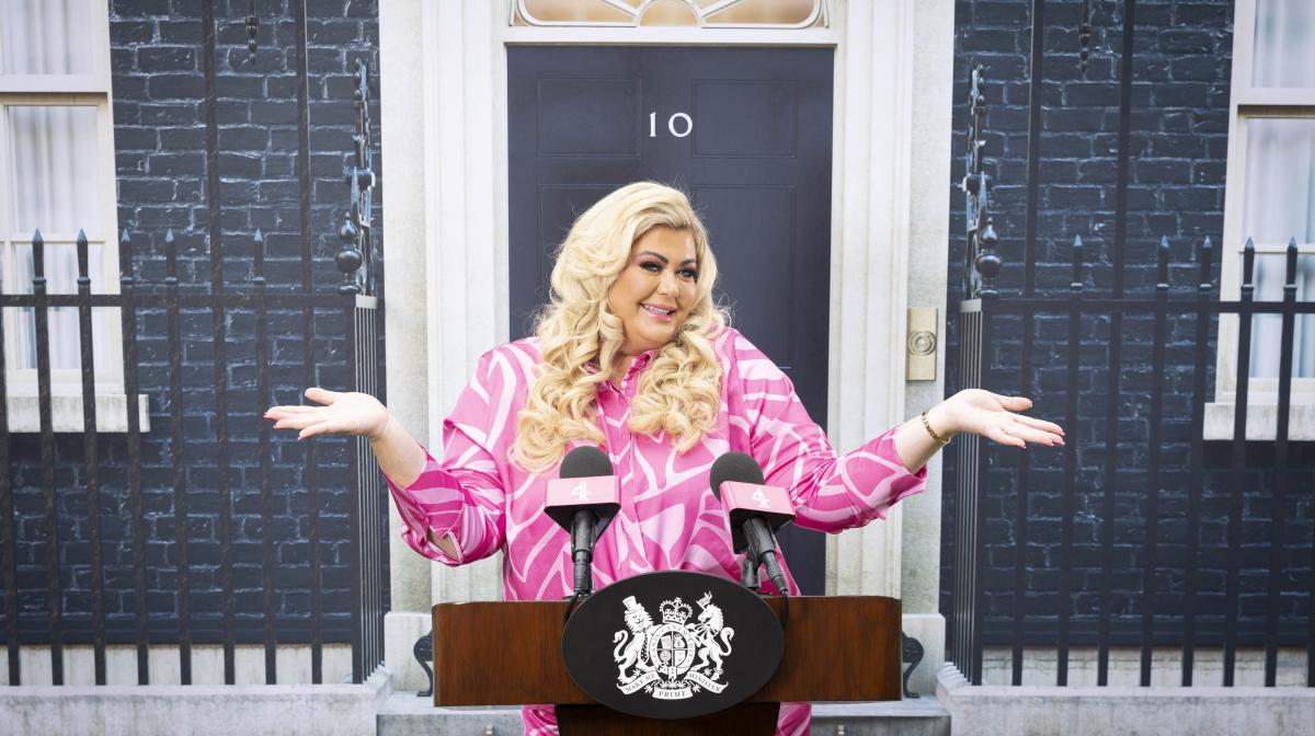 Gemma Collins at 10 Downing Street lectern stunt