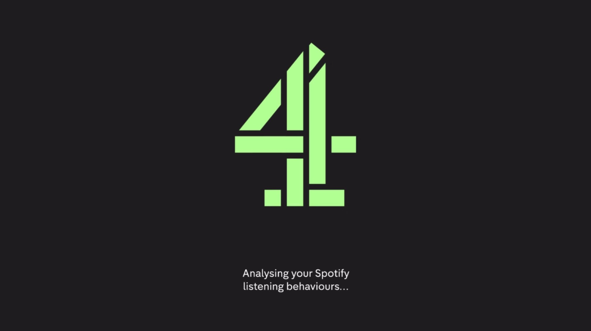 A black background with a green 4 logo, with white writing which reads 'Analysing your Spotify listening behaviours'