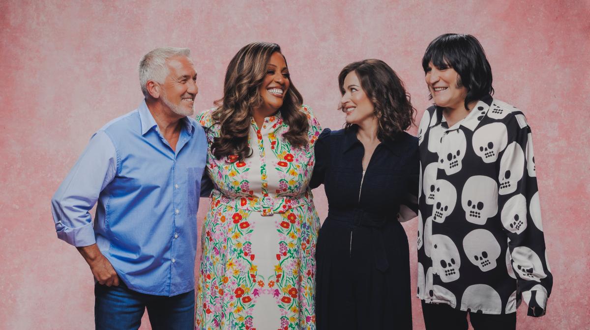 The image shows Paul Hollywood, Alison Hammond, Nigella Lawson and Noel Fielding together in the first photo of all four together ahead of the new series of The Great British Bake Off