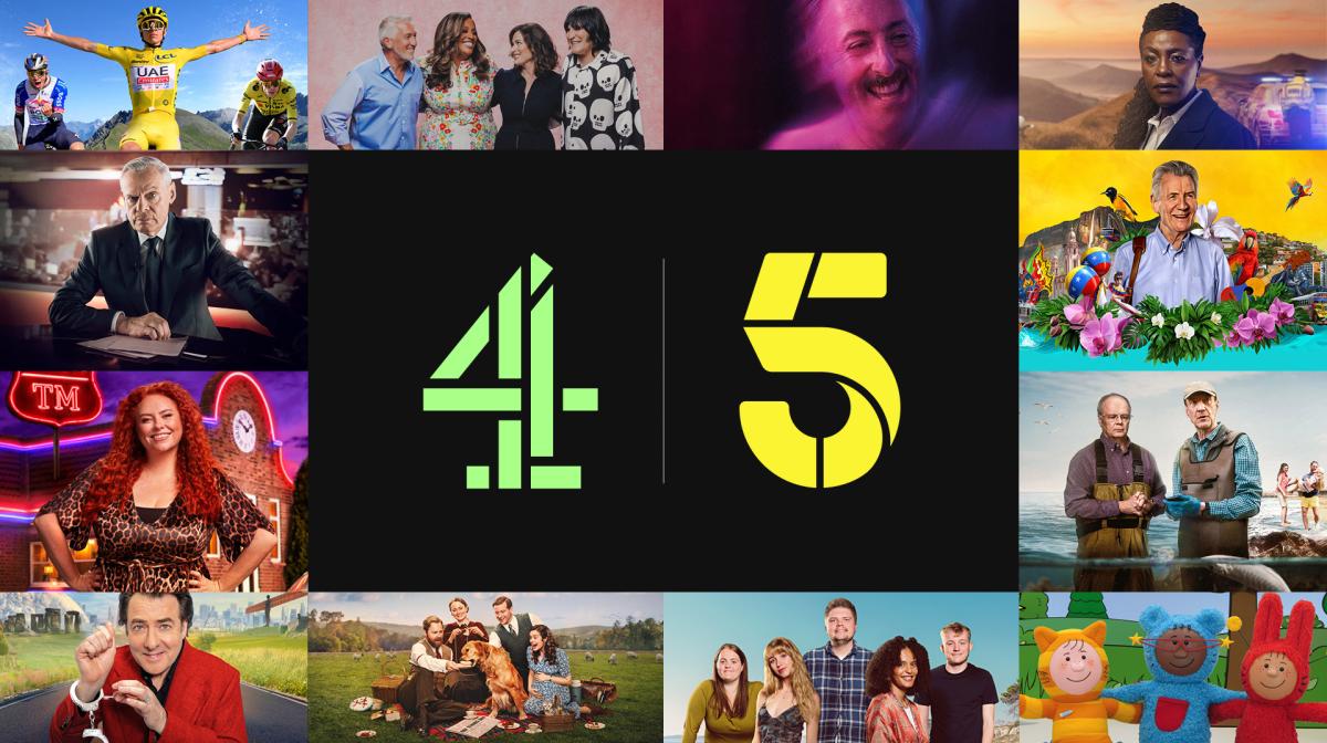 The Channel 4 and 5 logos, surrounded by a range of programming from the broadcasters.