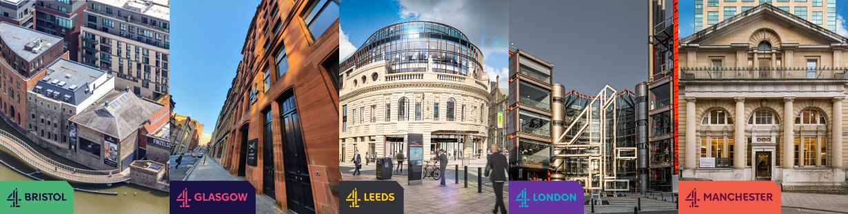 Channel 4 office locations: Bristol, Glasgow, Leeds, London, Manchester