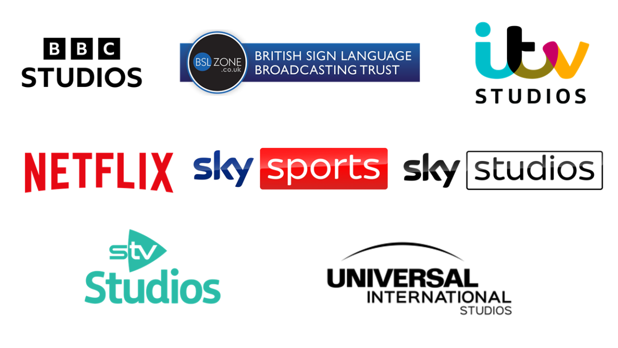 BBC Studios, BSLBT, ITV Studios, Netflix, Sky Sports, Sky Studios, STV Studios & NBC Universal Studios 