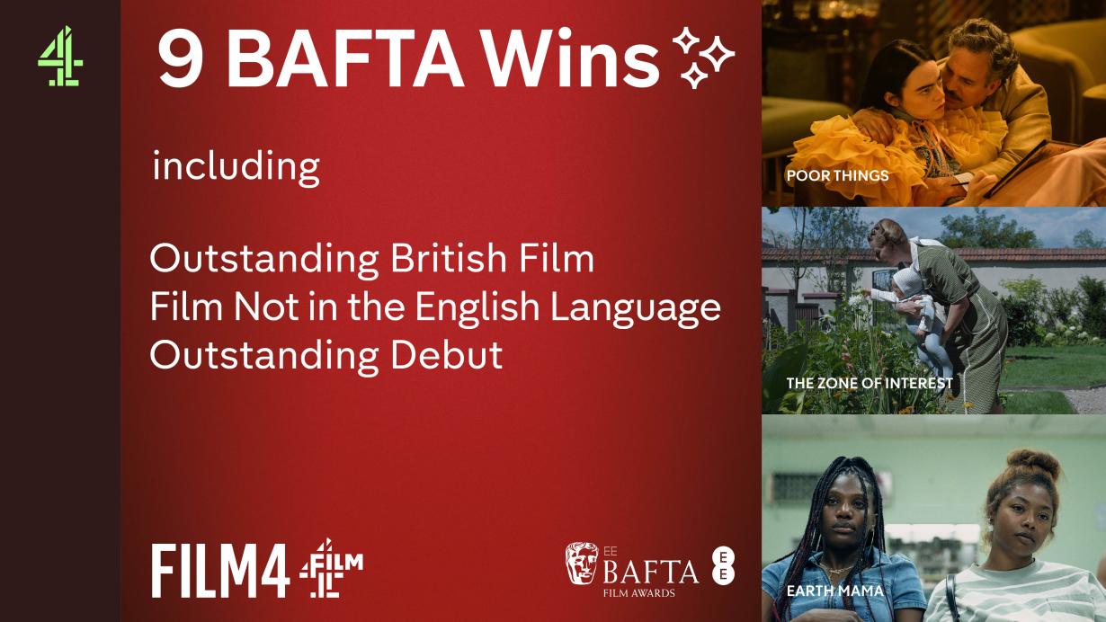 An image with details of Film 4's BAFTA wins in 2024