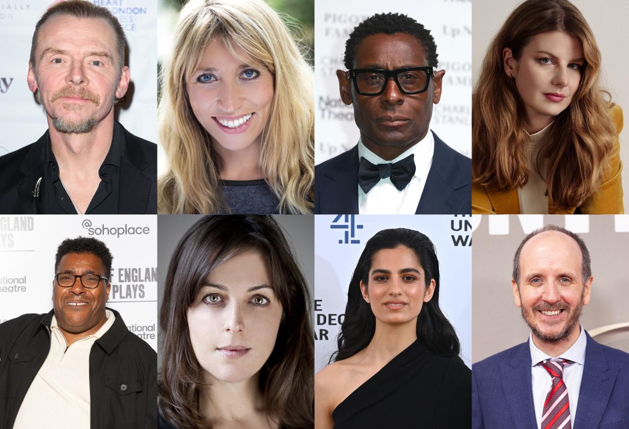 Headshots of L-R (top row): Simon Pegg, Daisy Haggard, David Harewood, Caroline O’Donoghue 	L-R (bottom row): Roy Williams, Katherine Jakeways, Hannah Khalique-Brown, Jack Thorne